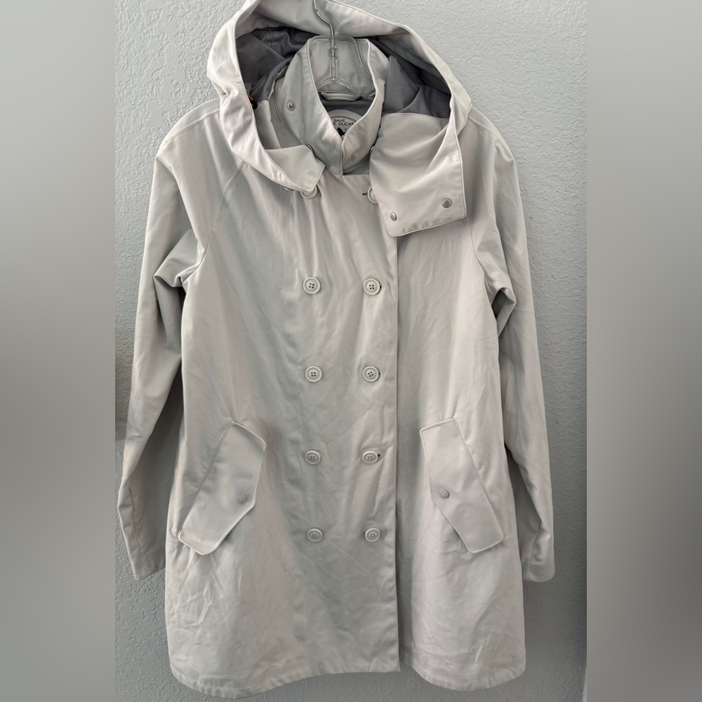 SAVE THE DUCK Light Gray Hooded Trench Coat